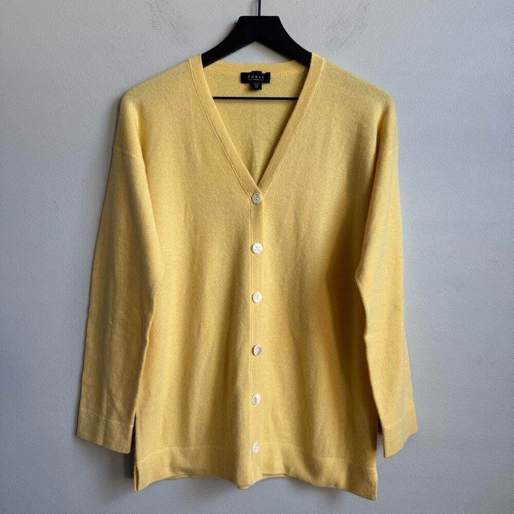 Forte Cashmere Boyfriend Button Down Cardigan in Yellow Size XS